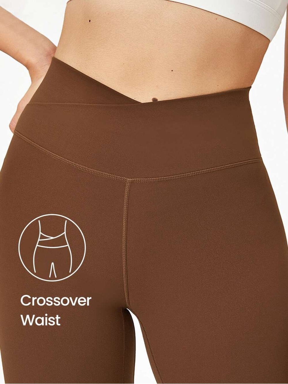 Glowmode FeatherFit 8-Inch High-Waisted Crossover Biker Shorts Brown NWOT - Picture 6 of 7